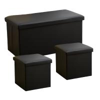 LILI HOME Puff Ottoman PVC Negro - Diseño Elegante y Funcional 📏 Dimensiones de los Puffs: 📌 Puff Grande: 76 x 38 x 38 cm 📌 Puffs Pequeños: 38 x 38 x 38 cm. Su acabado en PVC negro le da un toque moderno y sofisticado, mientras q - details 0