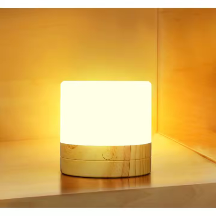 Lámpara de noche de cabezal de cama con ajuste de brillo táctil, lámpara de mesa con carga USB inalámbrica y función de temporizador, lámpara LED portátil con acabado de madera, adecuada para dormitorio y sala de estar. - 1