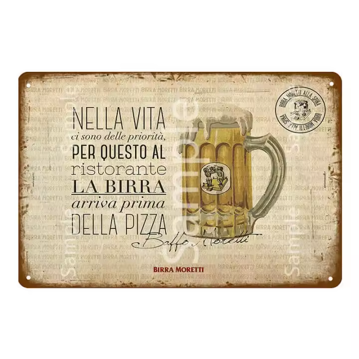 Birra Moretti Cartel De Cerveza Vintage Para Pub Bar Club Hombre Cueva De Metal Decoración De Pared Placa De Latón Estilo Mediterráneo YK005 - 1