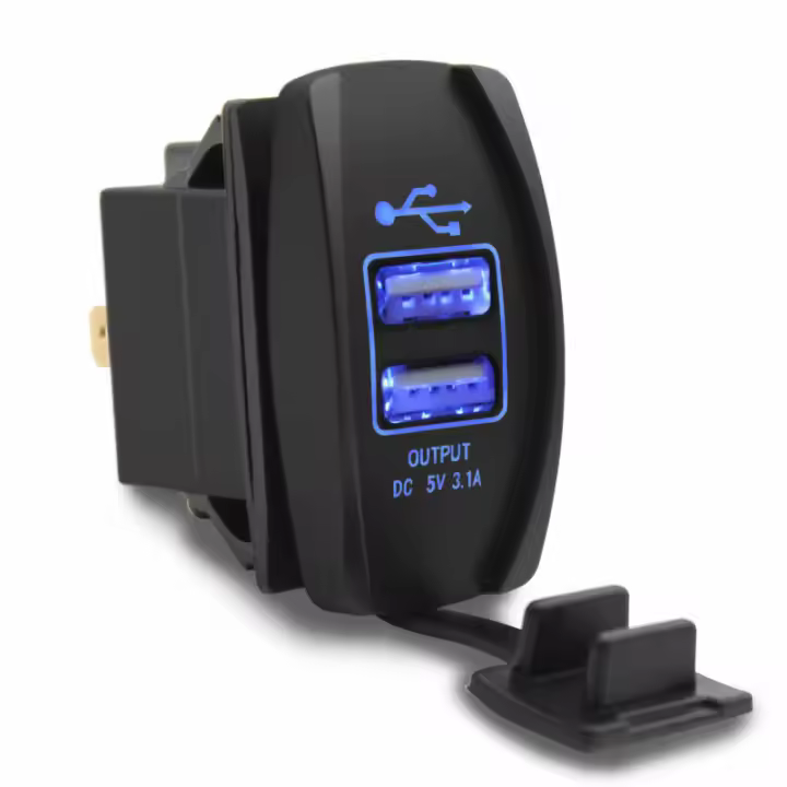 Interruptor De Plástico Resistente Al Fuego Carling ARB Dual USB 3.1 Cargador De Coche Con Luz LED Azul Accesorio De Alta Calidad Para Coche Y Barco 12V - 1