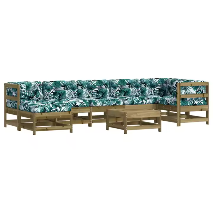 vidaXL Juego de muebles jardín 8 pzas y cojines madera pino impregnada - 1