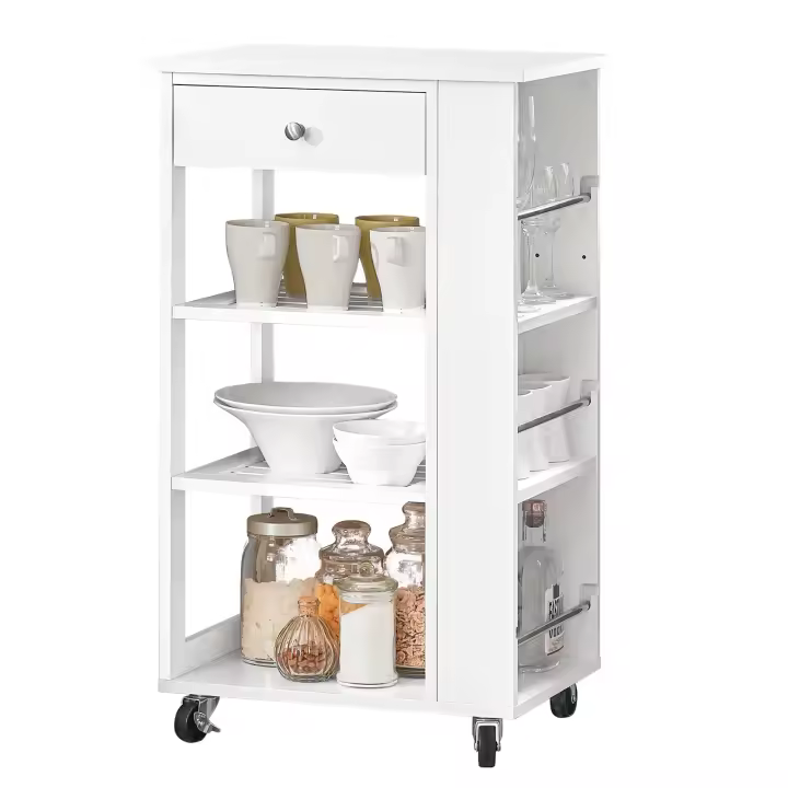 SoBuy FKW12-II-W Carrito Auxiliar de Cocina con 3 Estantes 1 Cajón y 4 Ruedas Carrito de Servir Multiusos 50 x 37 x 86 cm Blanco ES - 1