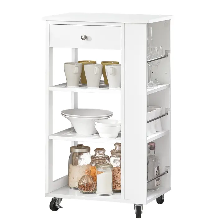 SoBuy FKW12-II-W Carrito Auxiliar de Cocina con 3 Estantes 1 Cajón y 4 Ruedas Carrito de Servir Multiusos 50 x 37 x 86 cm Blanco ES - 1