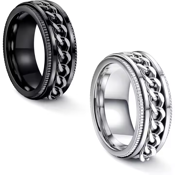 Anillos de Maple inoxidable para hombre - Anillo giratorio para hombres y Mujeres, anillos de Ansiencia, Cadena Negra, Alianza de Boda de 8mm, Tallas 8-12 - 1