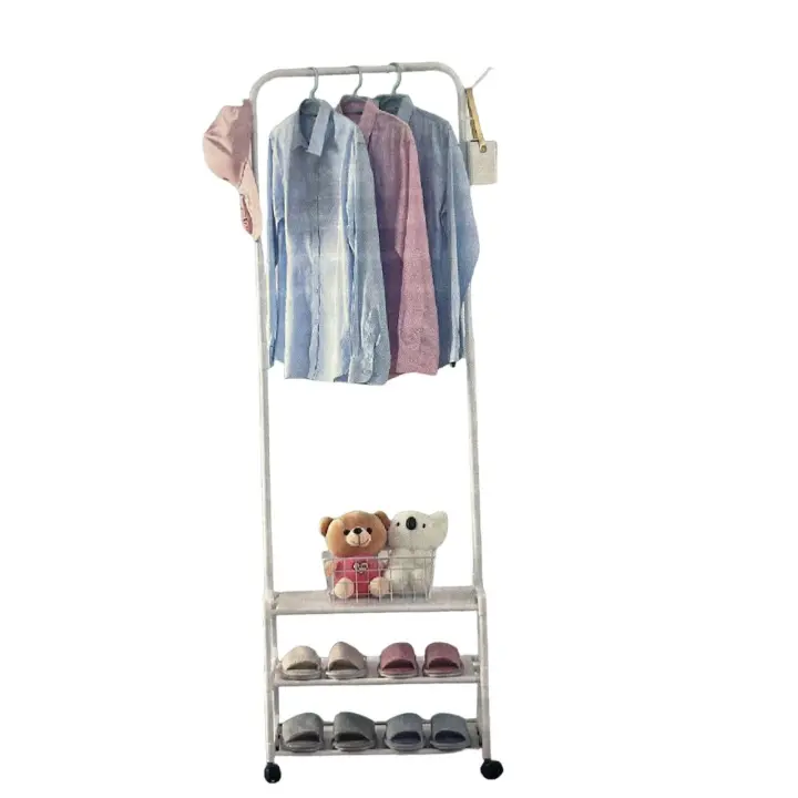 LA BOLATA  Perchero de Metal para Colgar Ropa con Estante de Almacenamiento - Carro Rodante Blanco 168x56x35cm - 1