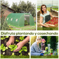 Outsunny Invernadero de Exterior 4,5x3x2 m Invernadero de Túnel con Paredes Laterales Enrollables 6 Ventanas de Malla y Puerta Enrollable con Cremallera Invernadero para Jardín Patio Verde - details 3