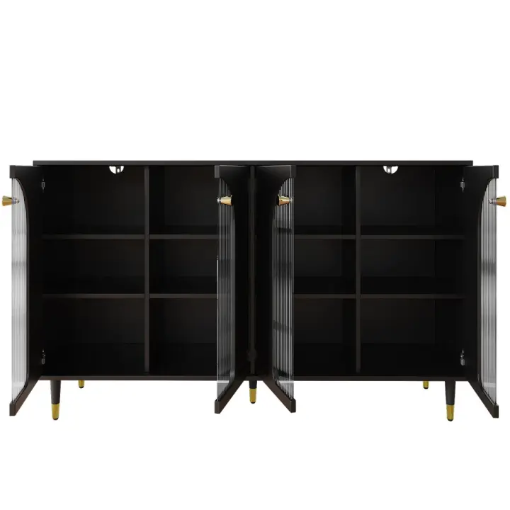 Aparador Negro Moderno y minimalista (140x40x85 cm), Diseño de Puerta de Vidrio Changhong, with detalles decorativos de metal, Amplio Espacio de almacenamiento, ajustado para comedor, sala de estar o Cocina - 1