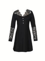 Vestido De Mujer Casual Elegante Con Cuello De Encaje Y Botones Manga Larga De Longitud De Rodilla Estilo Slim Para Edad Media - details 2
