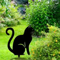 Estatuilla De Gato De Hierro Fundido Para Jardín Adorno De Exterior Decoración De Paisaje Metálica Color Negro Insertada En La Tierra - details 9