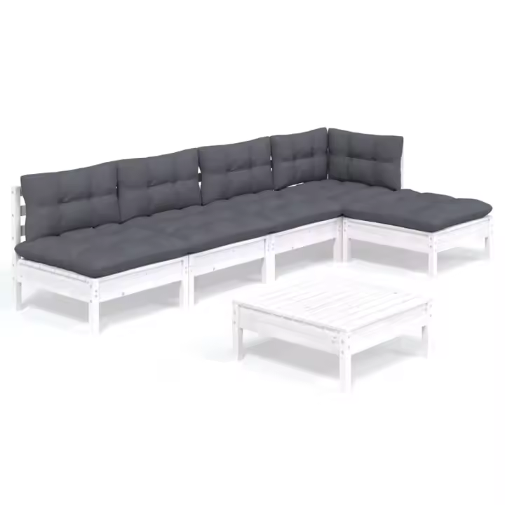 vidaXL Muebles de jardín 6 pzas con cojines blanco madera de pino - 1