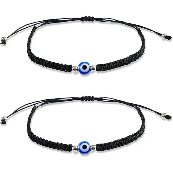 Pulseras de ojo malvado, pulsera de cuerda de ojo malvado ajustable hecha a mano de hilo negro, regalo de joyería, pulseras de la amistad de la suerte - 1