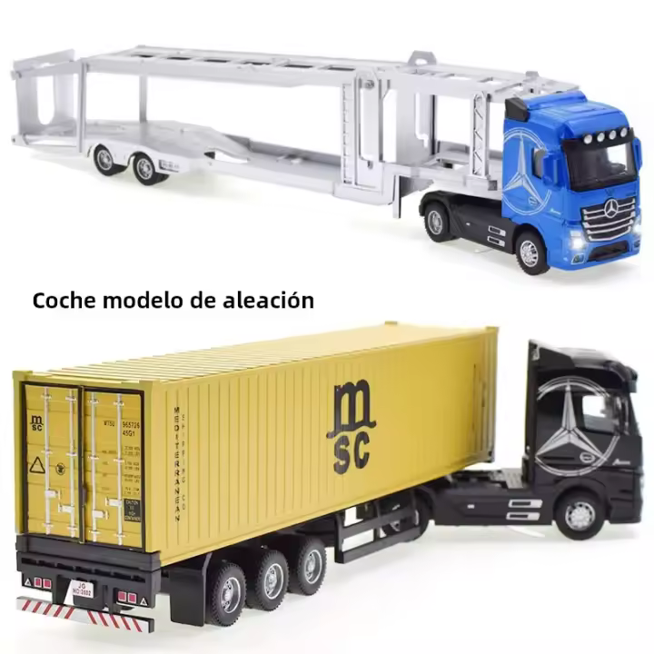 Camión De Juguete De Aleación De Metal 1:50 Con Luz Y Retroceso Para Niños Coche De Transporte De Contenedores Para Niños - 1