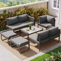 Conjunto de muebles de jardín, Conjunto de muebles de asiento 6-7 plazas, sofá esquinero con Estructura de Hierro galvanizado, Patos ajustables, todos los Zapatos de asiento y Zapatos incluidos, Gris - details 0