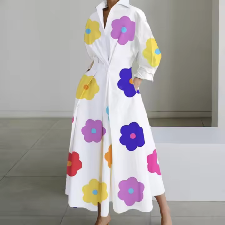Vestido Largo De Mujer Elegante Con Manga Larga Y Cuello En V ZANZEA Moda Lapel Solido A-Line Vestido De Oficina Para Primavera - 1