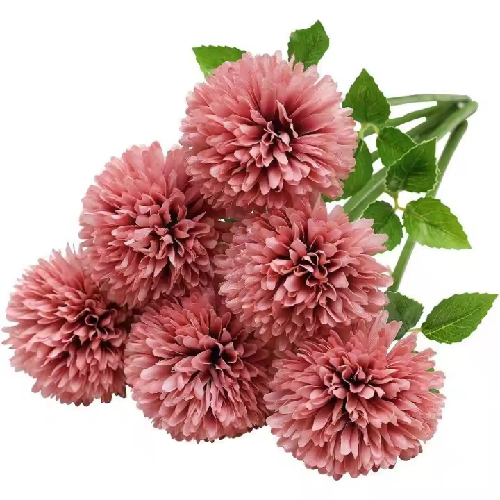 Flores de Hortensia Artificial, 6 Piezas de crisantemo de Seda pequeña Bola de Flores para la decoración de la Oficina del jardín del hogar, Ramos de Novia, arreglos Florales(el florero no está incluido) - 1