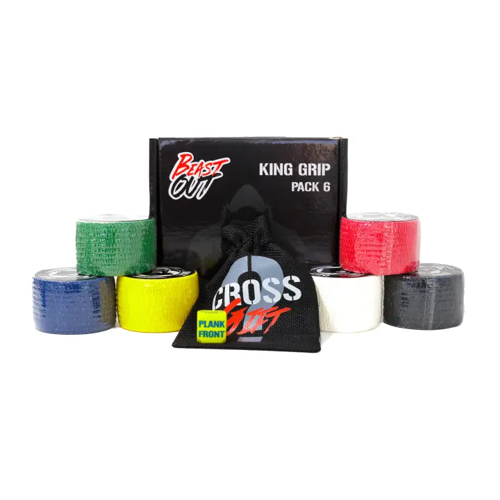 BeastOut Tape King Grip Jungla - Pack de 6 Tape Crossfit Premium (4 cm x 6 m), Venda de dedos elástica adhesiva ideal para vendaje deportivo, Tape crossfit con adhesivo para dedos, Incluye juego de dados de regalo - 1