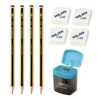 Staedtler - Pack 4 Lapiceros Lápices Noris HB, Milan 4 unds Gomas de Borrar cuadrada Muy Suave, 1 und Sacapuntas,  Goma y Lapicero Ideal para el Colegio, Recambio. Vuelta al Cole, Colegio, Material Escolar Oficina Primaria, Secundaría y Universidad - details 0