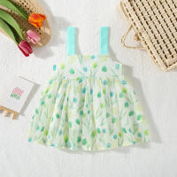 Vestido De Verano Para Niña Con Gran Lazo Y Estampado De Tulipán Vestido De Princesa Con Suspensión Material De Poliéster Sin Mangas Longitud De Pierna - details 2