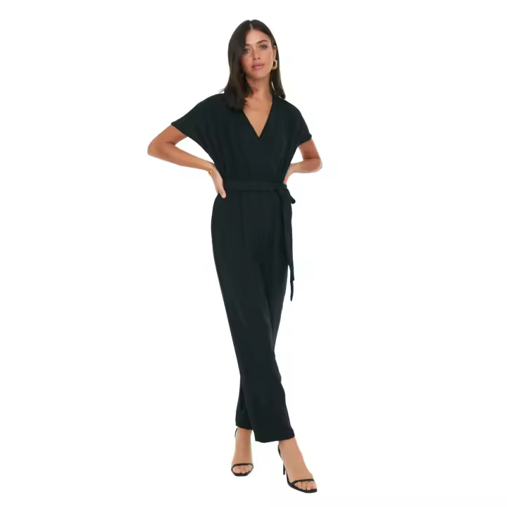 Trendyol Claret Red Lacing Detailed Double Breasted Collar Pipe Leg Woven Jumpsuit Twoss21Tu0112 - 1
