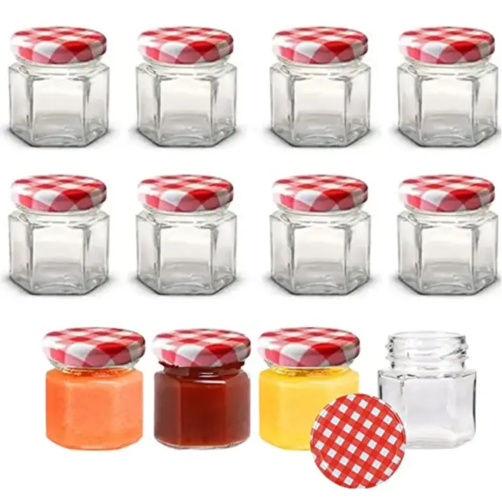 MundoTarros - Tarros Pequeños de Cristal Hexagonales con Tapa Hermética de 45ml - Tarritos para miel, mermelada, regalos - Frascos Pequeños - Tarritos de Vidrio Resistentes y Estancos - Incluye Etiquetas - 1