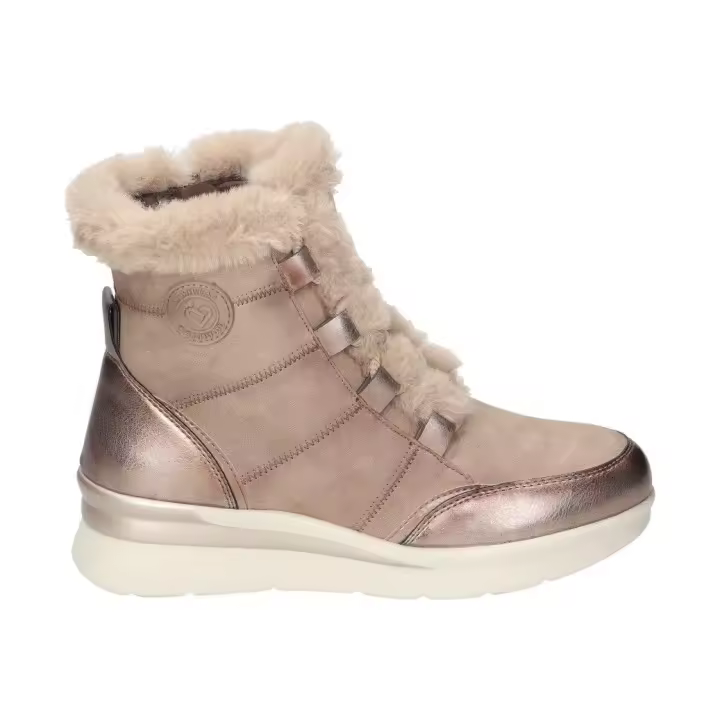 AMARPIES | Botines con Cuña Amarpies para Mujer – Botines en Color Taupe – Botín con Cordones y Cremallera – Con Borreguito – Para Invierno – Cómodo y Versátil – Modelo AMD27091 - 1