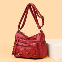 Bolso De Hombro Para Mujer En Cuero PU Vintage Con Varios Bolsillos Bolso De Mano De Alta Calidad Diseño Versátil Rojo Negro - details 4