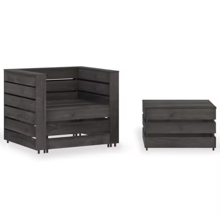 vidaXL Muebles de jardín palets 2 pzas madera de pino impregnada en color Gris/Marrón | acolchados duraderos para sofás de jardín terraza exterior - 1