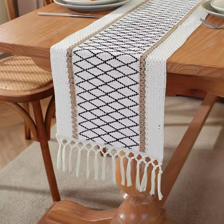 Corredor De Mesa Boho Otoño Hecho De Algodón Con Borlas Decoración Macramé Para Sala De Estar Ropa De Mesa De Granja - 1