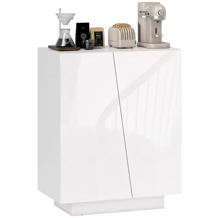 HOMCOM Aparador de Salón Armario Auxiliar con 2 Puertas de Alto Brillo y Estantes Ajustables para Dormitorio Cocina Comedor Pasillo 70x40x88 cm Blanco - 1