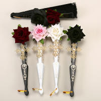 Abanico De Mano Lolita Gótico Victoriano Para Mujer Vintage Negro Blanco Rojo Rosa De Bambú Para Cosplay Fiestas De Halloween - details 0