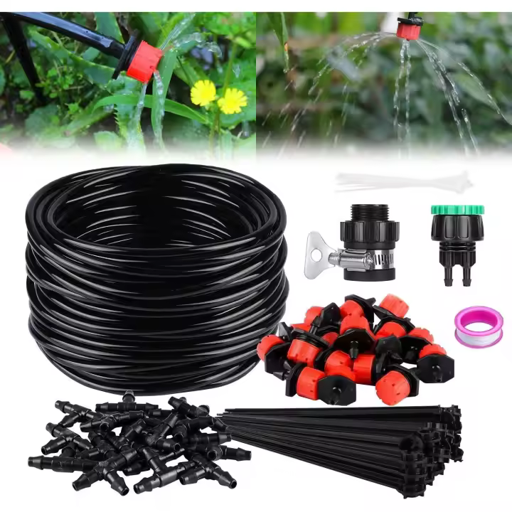 Kit de riego por goteo, sistema de riego automático de bricolaje con microaspersor y manguera de 15 m para jardín, invernadero, jardín, césped, 1 unidad - 1