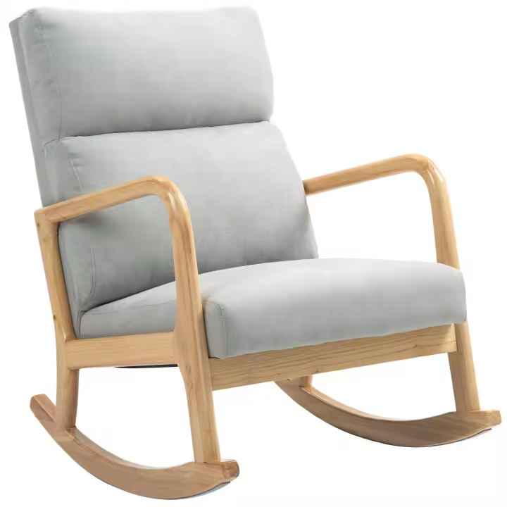 HOMCOM Mecedora Tapizada en Lino Silla Mecedora con Patas de Madera de Caucho y Reposabrazos Mecedora para Lactancia Carga 150 kg para Dormitorio Salón Gris - 1