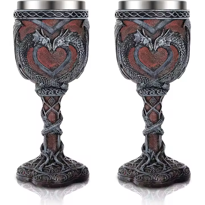 2 copas medievales y copas de vino de dragón, copa de cáliz, copa de resina de 7 onzas, copa de vino gótica, copa de vino romántica de acero inoxidable para decoraciones de fiesta medieval - 1