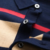 Camisa Polo De Hombre Para Verano 2024 Con Rayas Tejida Cómoda Y Fresca Estilo Casual Moda T-shirt Manga Corta Color Contraste - details 10