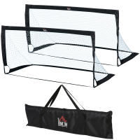HOMCOM Porterías de Fútbol, Red de Fútbol, Juego de 2 Mini Porterías, Plegables, Metal, Tela Oxford, para Niños, Exterior, Naranja, 183 x 90 x 90 cm - details 0