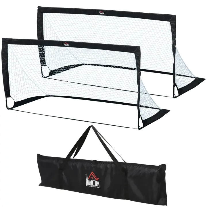 HOMCOM Porterías de Fútbol, Red de Fútbol, Juego de 2 Mini Porterías, Plegables, Metal, Tela Oxford, para Niños, Exterior, Naranja, 183 x 90 x 90 cm - 1
