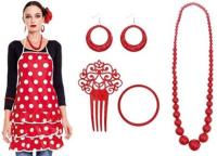 Delantal Sevillana Flamenca Lunares Accesorio Peineta Collar Pulsera Pendientes para Feria Mujer,Delantal Cocina para Mujer, Rojo Lunares Negro, Rojo Lunares Blanco, Negro Lunares Rojo, Fucsia Lunares Negro - details 2