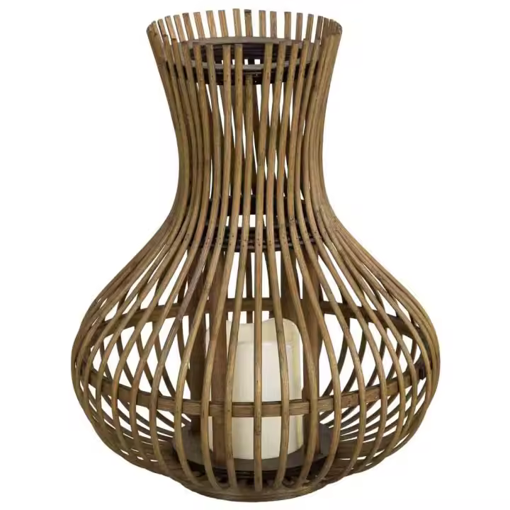 Portavelas de bambú con vela de led  marrón, D29x35h cm - 1