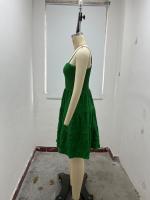 Vestido De Verano Para Mujer Con Hombros Alargados Y Cuello En V De Color Sólido Textura Versátil Vestido De Rodilla Ajustado Y Flare - details 1