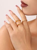 Anillo chapado en oro de 18k con circonita geométrica clásica para mujer, accesorios de joyería impermeables fino de circón colorido de lujo para mujer, anillo de dedo de compromiso Simple chapado en oro de acero inoxidable, regalo de joyería estética - details 1