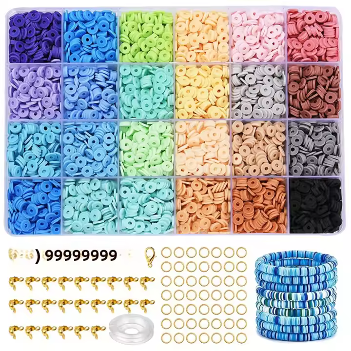 Kit De Bolas De Arcilla Polimérica Para La Fabricación De Joyas 4200pcs Bolas Planas De 24 Colores Espaciadores Largos - 1