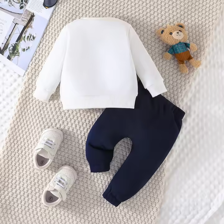 Conjunto De Ropa Para Bebe Terno With Estampado De Oso Casual Para Niños Y Niños De 3 a 24 Més Camiseta De Manga Larga Y Pantalones Navys - 1