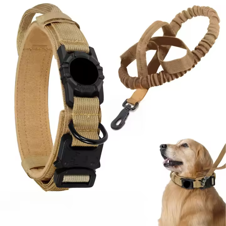 Correa Táctica Para Perros Con Portador Ajustable De Nylon Para AirTag Cierre Metálico Antipánico Accesorios Para Perros Seguros Y Duraderos - 1