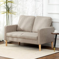 HOMCOM Sofá de 2 Plazas, Tapizado en Microfibra, Sofá Moderno con Patas de Madera, Reposabrazos, para Salón, Dormitorio, Oficina, Sala de Estar, 130x78x85 cm, Crema - details 1