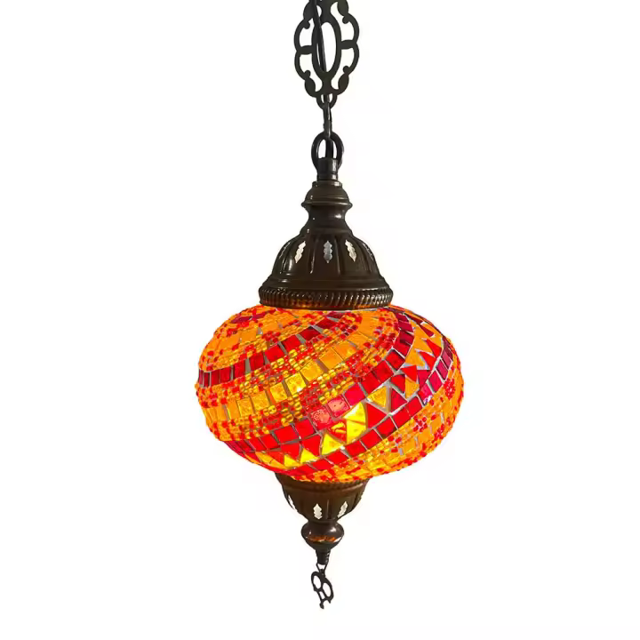 Lámpara Arabe de Techo con Mosaico Rojo y Amarillo – Cristal Artesanal de Estambul - 1