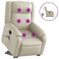 vidaXL Sillón de masaje elevable eléctrico cuero sintético Negro, Crema, Marrón Sillon Dormitorio Sillon Comodos Silla Relax Sillón Sofá - details 0