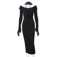 Xeemilo Vestido Largo De Noche Elegante Con Encaje Y Manga Larga Para Mujer Vestido De Fiesta Club Sexy Con Cuello Redondo Y Corte Slim - details 7