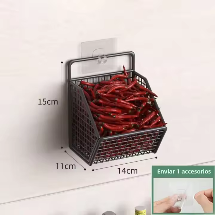 Estante De Cocina Para Cebolla Ajo Condimentos Espices Frutas Y Verduras Soporte De Pared Sin Necesidad De Perforación - 1
