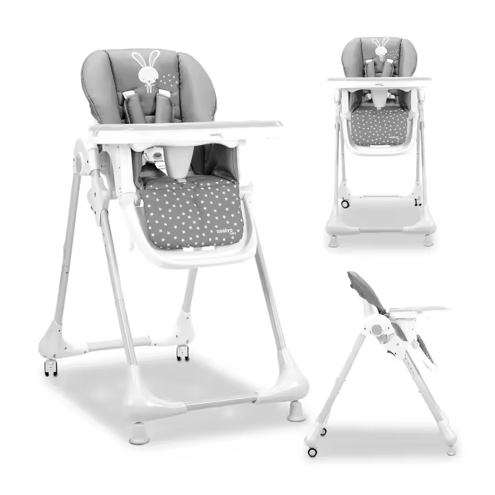 Asalvo Trona con Ruedas Conejito – Trona Evolutiva con Altura Ajustable, Respaldo Reclinable, Bandeja Doble Extraíble, Arnés de 5 Puntos y Ruedas con Freno - 1