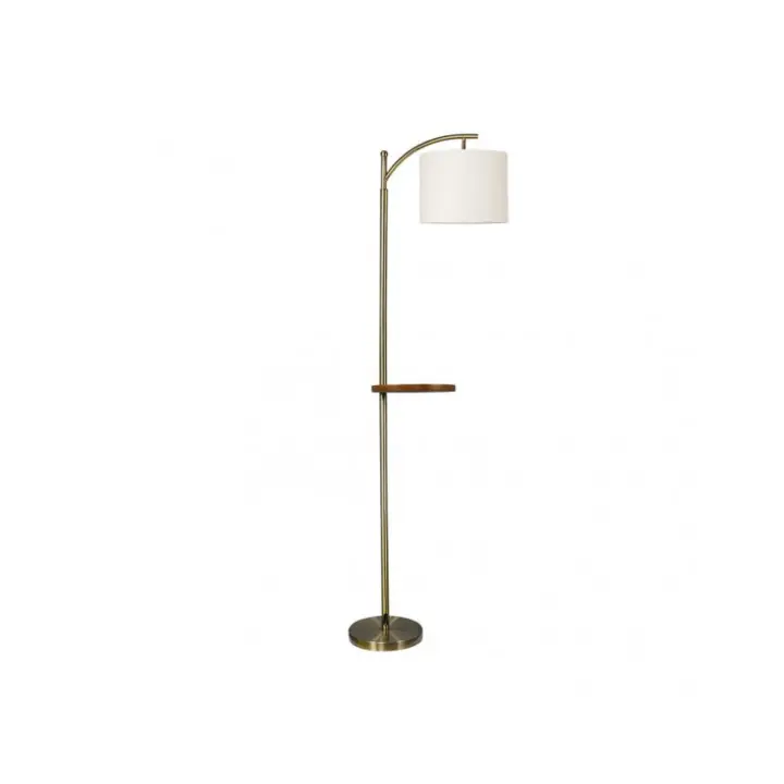 Fabrilamp - Pie Salon Seda 1xe27 Cuero C/pantalla Beis C/mesita Madera 181x27x44 Cm - 1